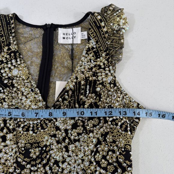 Hello‎ Molly Bodysuit Womens 2 Black Gold Print Sparkly Whimsical Steampunk Y2K - Picture 8 of 12